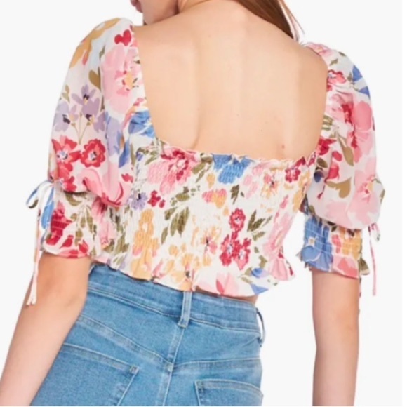 NWT! En Saison “Constantia” Floral Print Smocked Crop Top Size Large - Picture 4 of 10